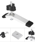Fast Acting Hold Down Clamp Set For T Slot And T Track Workholding In Woodworking And Metalworking with hand knob and pressure plates.