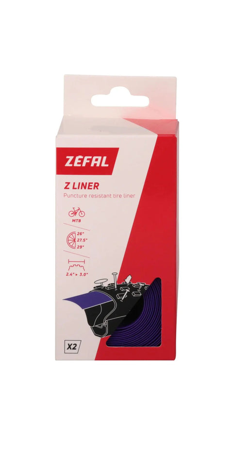 Z-Liner Rim Tape Pair for 26, 27.5, and 29 Inch Wheels, 50mm Wide Purple Protective Barrier in packaging