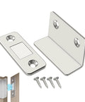 Ultra Slim Magnetic Door Catch Latch for Cabinets and Drawers with screws, adhesive, and strong hold design