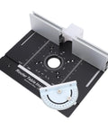 Heavy Duty Router Table Lift System Featuring Rock Solid Aluminum Construction And Buttery Smooth Vertical Adjustments For DIYers Who Demand Killer Precision On Every Cut, with adjustable guides and an aluminum surface.