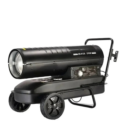 Portable High Output 37KW Industrial Diesel Air Fan Heater With Smart Remote Control on wheels for easy mobility.