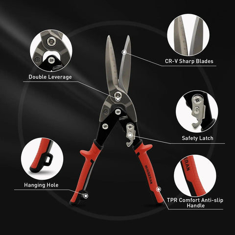 12 Inch Aviation Snips For Long Straight Cuts In Tin And Metal Sheets Heavy Duty CR MO Metal Cutters with highlighted features