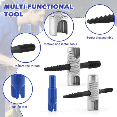 Beefy Grease Zerk Tool Set Two Pack 4 Way Fittings Removal Tools with cleaning and threading features for versatile use.