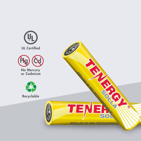 Rechargeable NiMH AAA Battery 600mAh For Outdoor Solar Lights 12 Pack No Leak Design UL Certified Long Lasting Power shown