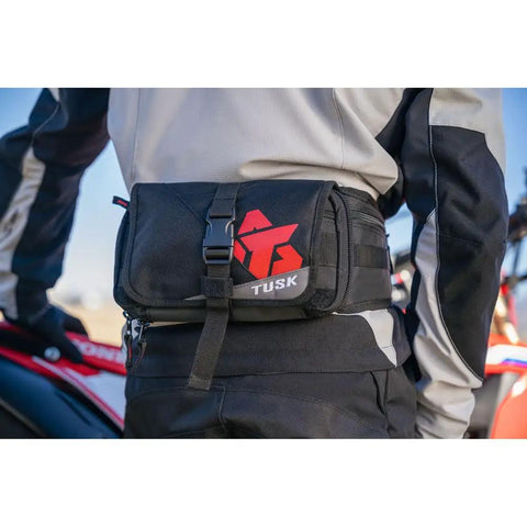 Person wearing Compact Must Have Trail Saver Tool Kit With Fanny Pack Or Tri Fold Case Axle Wrench 17mm 24mm CRV Steel Hand Tools