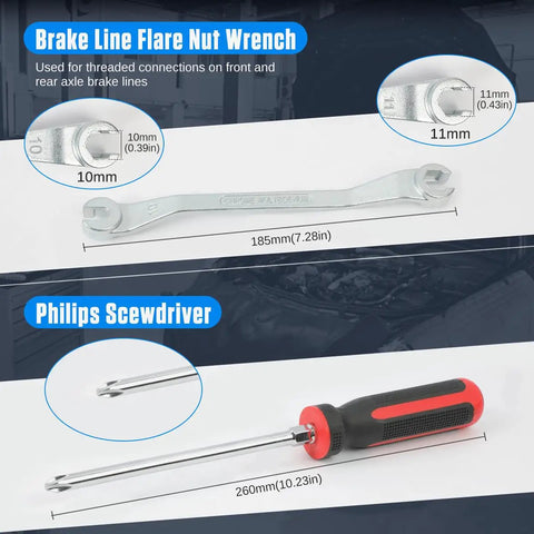 Brake line flare nut wrench and Philips screwdriver from Pro Grade 15 Piece Drum And Disc Brake Tool Kit For Cars And Light Trucks