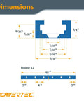 Dimensions of Universal T Track Bars With Intersection Kit Double Cut Profile Predrilled Mounting Holes For Router Table.