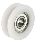 High Octane V Groove Linear Guide Bearing Pulley Built Tough With Steel And Nylon Slick Smooth Roll For Timing Belts 8MM Bore 34MM OD 11MM Thick 2 Piece Pack, showing close-up of nylon and steel pulley.