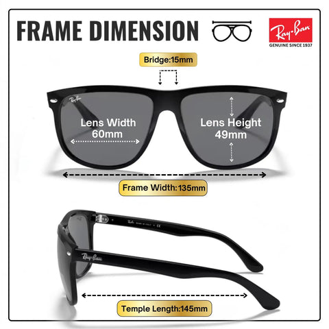 RB4147 Square Sunglasses For Men With Non Polarized Gray Lenses Modern Edge Frame Built For Everyday Style, dimension details