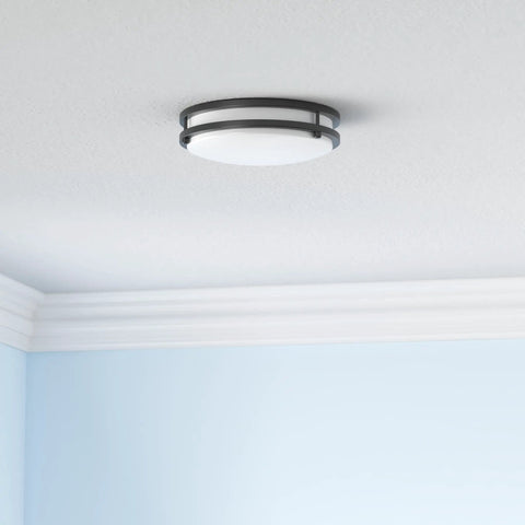 Dimmable LED Flush Mount Ceiling Light 10 Inch Fixture 18W With 160W Equiv in a room setting, black finish