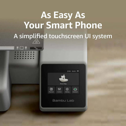 Blazing Fast A1 Mini 3D Printer With AMS Lite touchscreen interface showcasing simplified UI system.