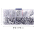 600 Pieces Stainless Steel Split Lock Washers Assortment Kit in plastic box with multiple compartments.