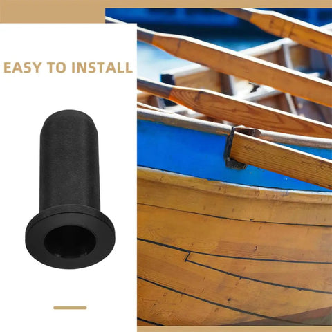 Premium 8 Pack Black Plastic Oarlock Bushings For Kayaking And Boating Upgrades Oar Protection Plus Universal Fit Hardware Socks To Keep Your Paddles Smooth And Dang Free From Dents. black plastic oarlock bushing on wooden boat oar, easy to install