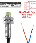 Inductive Proximity Sensor M8 Cylindrical Switch PR08 2DO 2 Wire Normally Open DC 12 24V 2mm Sensing Distance Non Shielded CE Industrial Detector for Automation and Machinery, stainless steel M8 threaded body