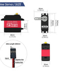 Heavy Duty 25Kg Digital Servo Motor dimensions and wire connections, featuring high torque PWM, 25T horn, and precise potentiometer.