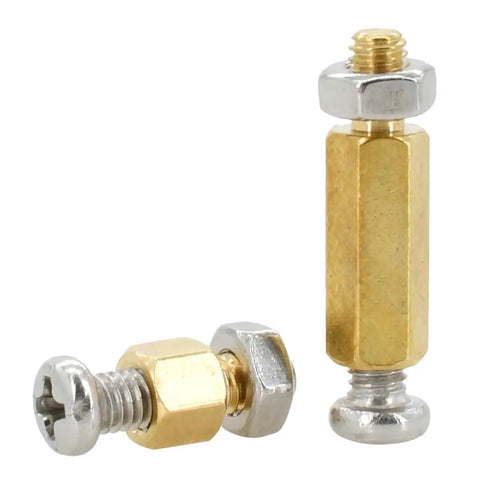 Brass Hex Screw Nut Kit For PC Builds M2 To M6 Standoffs Spacers And Mounting Brackets Ideal For Motherboards And Rack Boards Includes 3 To 10 Pieces Of Threaded Nuts And Copper Brass Inserts. Brass hex standoff nuts and spacers shown on white background