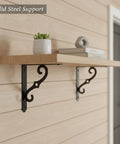 Sturdy Triangular Wall Shelf Bracket Made From Beefy Carbon Steel For Floating Shelves, matte black support holding wooden shelf