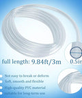 Coiled clear hose with measurements marked, made from soft PVC, showing flexibility and durability for AC drainage use.