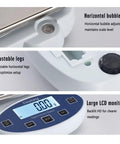 Pro Grade High Precision Lab Scale Balance Digital Analytical Scale 5000g Capacity With 0.01g Readout, close-up of display and bubble level