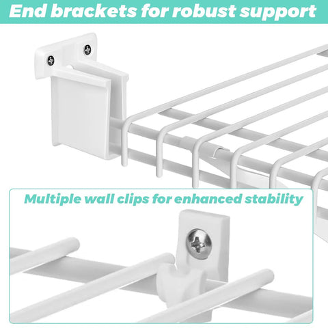 12 Inch Wire Shelf Brackets Set For Closet Shelves And Racks with epoxy coated steel showing end bracket and shelf clip usage