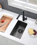 14 Inch Black Bar Sink Undermount 14x18 Single Bowl In 16 Gauge T304 Stainless Steel With Matte Black Gunmetal Finish in kitchen