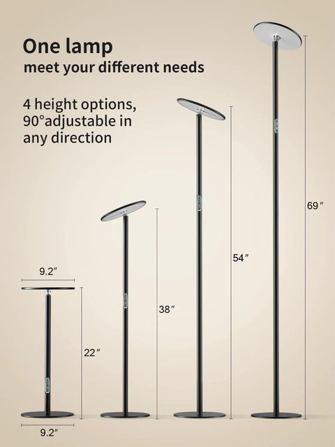 Super Bright Industrial LED Floor Lamp With All Metal Construction Boss Level Brightness 69 Inch Tall Adjustable Standing Lamp 40W 2600 Lumen Output 10 Dimming Levels Black Modern Floor Light For Living Room Dining Room Office Bedroom