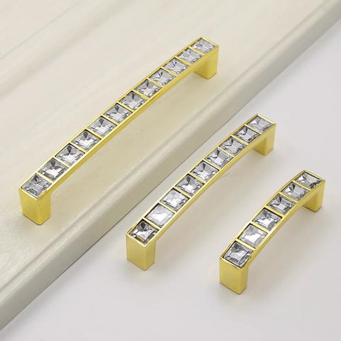 Gold U Shape Crystal Glass Cabinet Knobs Set, 10 Pack Sparkling Drawer Pulls For Cupboard Wardrobe Dresser on white surface
