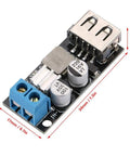Slick And Solid Dc Dc Buck Converter Step Down Voltage Regulator Module 6V To 32V To 5V With Usb Quick Charge Port and screw terminals, compact size.