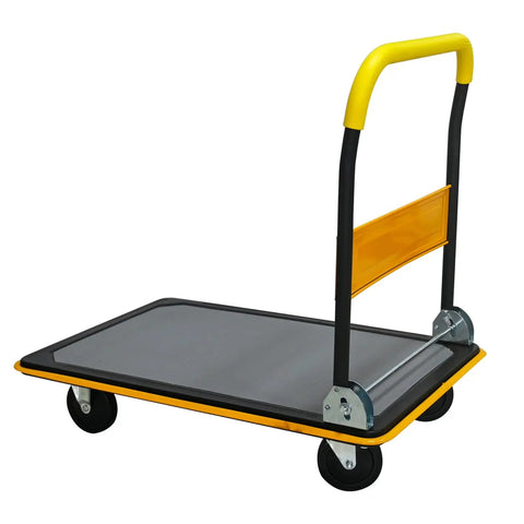 Beefy Heavy Duty Flatbed Cart With 660lbs Load Capacity Foldable Platform Hand Truck 360 Degree Swivel Wheels Quiet TPR Wheels Ergonomic Grip Multipurpose For Easy Hauling And Storage, yellow