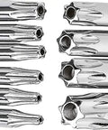 Close-up of chrome vanadium rails from Tamper-Proof Folding Star Key Set 10 Pieces T-6 To T-30 With Corrosion-Resistant CR-V Steel