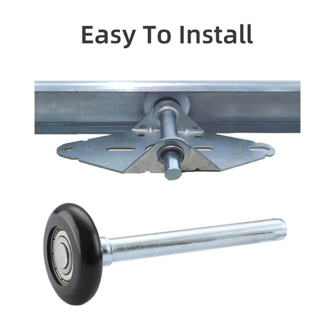 2 Inch Nylon Garage Door Rollers 12 Pack With 4 Inch Stem Replacement Wheels installed in track showcasing easy installation.