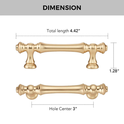 Brushed Gold Cabinet Pulls 30 Pack Center To Center 3 Inch Handles For Cupboards And Drawers, Solid Zinc Alloy, 4.5 Inch Overall Length
