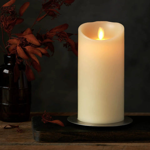 Cozy Flameless LED Candle With Moving Flame Pillar, Remote Ready And Timer, Battery Operated, Vanilla Honey Scent, Ivory Pillar