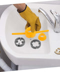 Person using Two Piece NPT Threading Tool Kit for Home Garage DIY ABS Threader Die Set on sink with tools in view