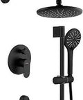Matte Black Shower System With Wall Mount Slide Bar High Pressure 9 Inch Rain Head And 3 Setting Handheld Full Shower Valve Included