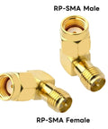 90 Degree Reverse Polarity SMA To RP-SMA Right Angle Coax Adapter 50 Ohm 2 Pack Gold Plated Copper, Male and Female Connectors