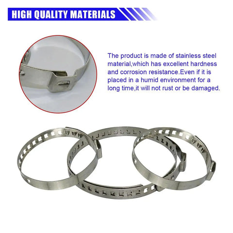 Stainless Steel CV Joint Boot Clamp Kit Ten Piece Set With Five Large And Five Small Adjustable Drive Shaft Clamps, close-up view