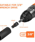 Heavy Duty 48 Piece Impact Socket Set With 6 Point Deep And Shallow Sockets SAE And Metric From 5/16 To 3/4 Inch And 8 To 22 mm CR-V Steel Mechanic Kit showing 1/2 inch socket and 3/8 inch wrench drive adapter