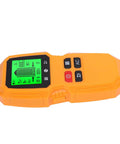 Fafeicy Wall Scanner 5 in 1 Stud Finder with LCD Display and Wire Detection showing an orange handheld device.