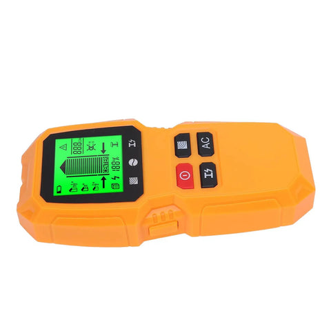 Fafeicy Wall Scanner 5 in 1 Stud Finder with LCD Display and Wire Detection showing an orange handheld device.