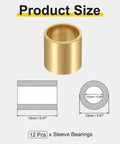12Pcs Sleeve Bearings Self Lubricating Sintered Bronze Bushings, 10mm Bore, 12mm OD, product size illustration, high temperature tolerance