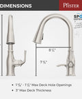High Arc Kitchen Faucet With Pull Down Sprayer And Soap Dispenser, Spot Defense Stainless Finish showing dimensions