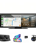 8.1 Inch Wireless CarPlay Screen With 2K Front Dash Cam And 1080P Rear Backup Camera displaying navigation and music interface