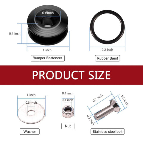Front and Rear Bumper Quick Release Clips Kit for Most Cars Universal Bumper Fasteners product size and components