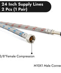 Hassle Free 24 Inch Braided Sink Hose And Faucet Supply Lines With 3/8 Female To M10 Male Connectors, showing female compression and male connector.