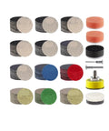 Super Fast 188 Piece Hook and Loop Sanding Discs Set With Grit From 60 To 10000 For Wet Or Dry Use On Auto Wood And Metal Plus Vent Holes That Keep Dust Down arranged neatly showing various grit types and sizes.