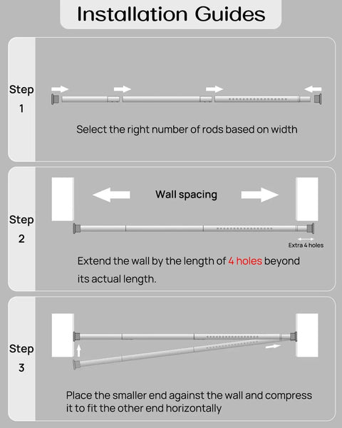 Installation guide for Heavy Duty Tension Curtain Rod For Windows 42 To 123 Inches, Spring Loaded No Drill Install instructions