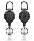 Front and back view of Heavy Duty Retractable Keychain With Carabiner Badge Reel For ID Holder Up To 8 Oz Pro Grade Stainless Steel Spring Coil