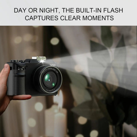 Using 64MP 4K 5K Digital Camera Kit With WiFi For YouTube Vlogging Front And Rear Dual Cameras, built-in flash capturing scene