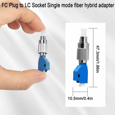 Person holding FC To LC Hybrid Fiber Optic Adapter Easy Swap Singlemode 9 125 Micron FC UPC Male To LC UPC Female Converter